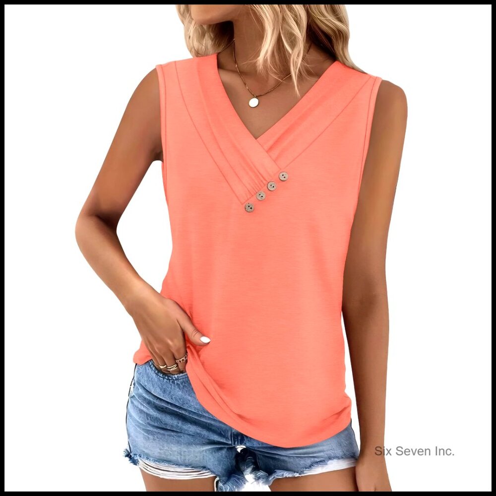 Lightweight Stretchy Button Down V-Neck Tank Top … - image 1
